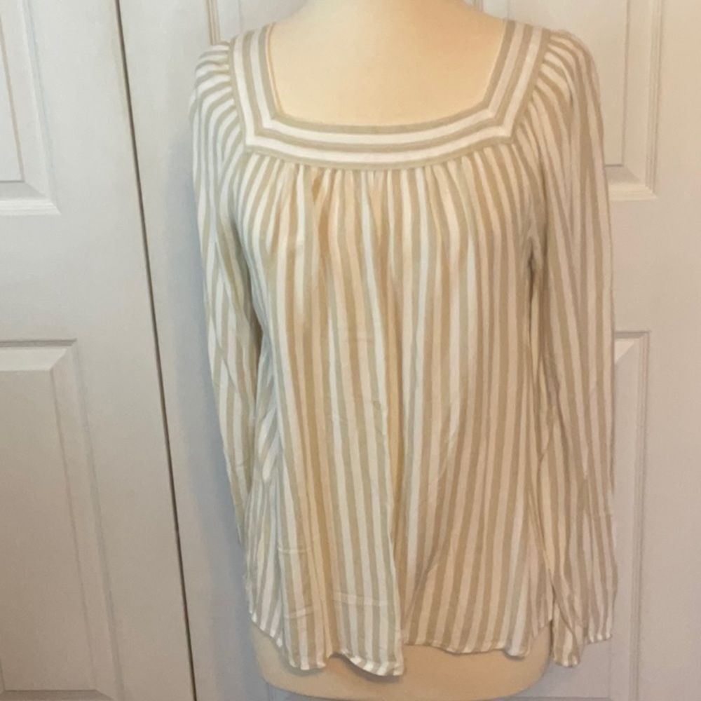 LC Lauren Conrad Tan White Striped Top Medium